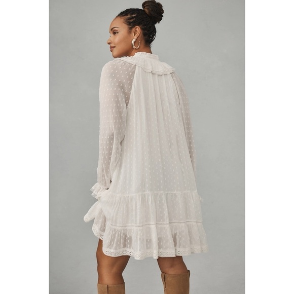 ANTHROPOLOGIE Long Sleeve V-Neck Ruffled Tunic Dress White Size XS NWT - Picture 9 of 10
